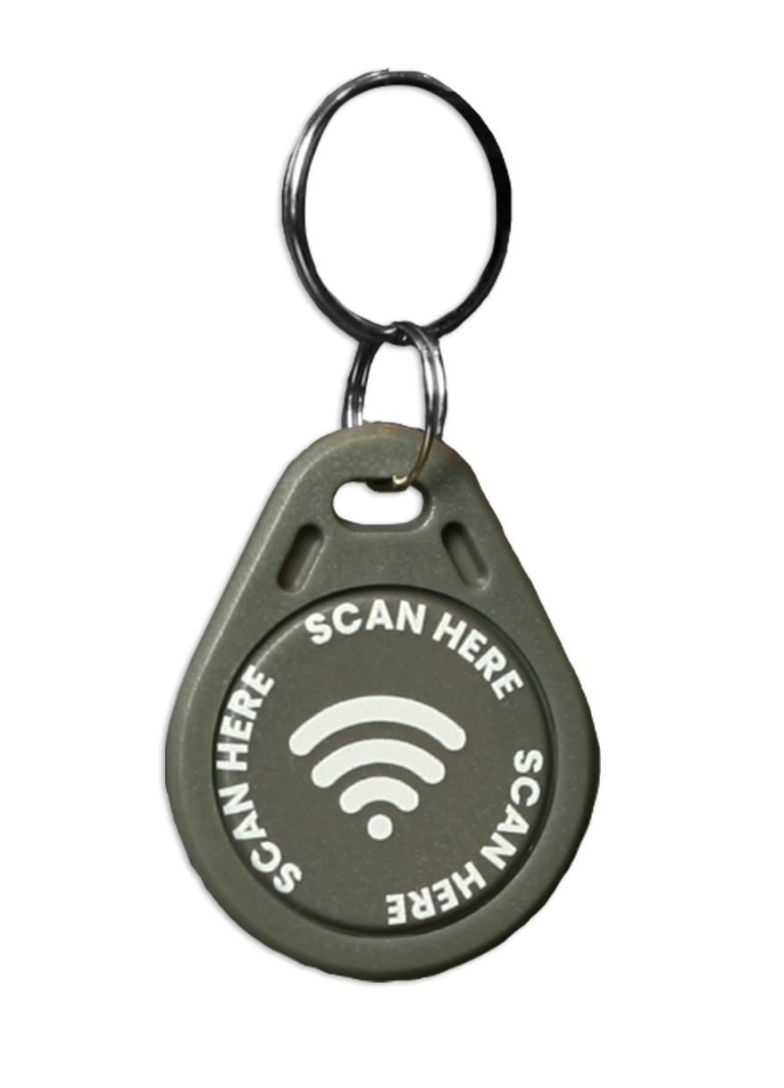 Contactless Grey PVC Keyring With 'Scan Here' Wording